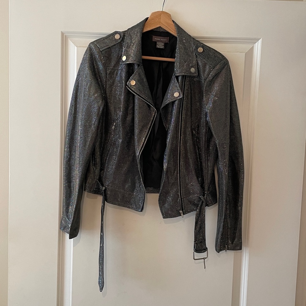Sans Souci Black and Silver Sparkly Biker Jacket